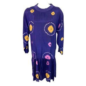 Drop Waist Dress Womens Vintage Colorful Rayon Knit Collar Shoulder Pads Purple